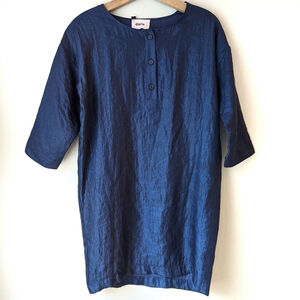 Diarte Oversized Shirt Dress 3/4 Sleeve Viscose Lagenlook Blue Shiny NWT Small